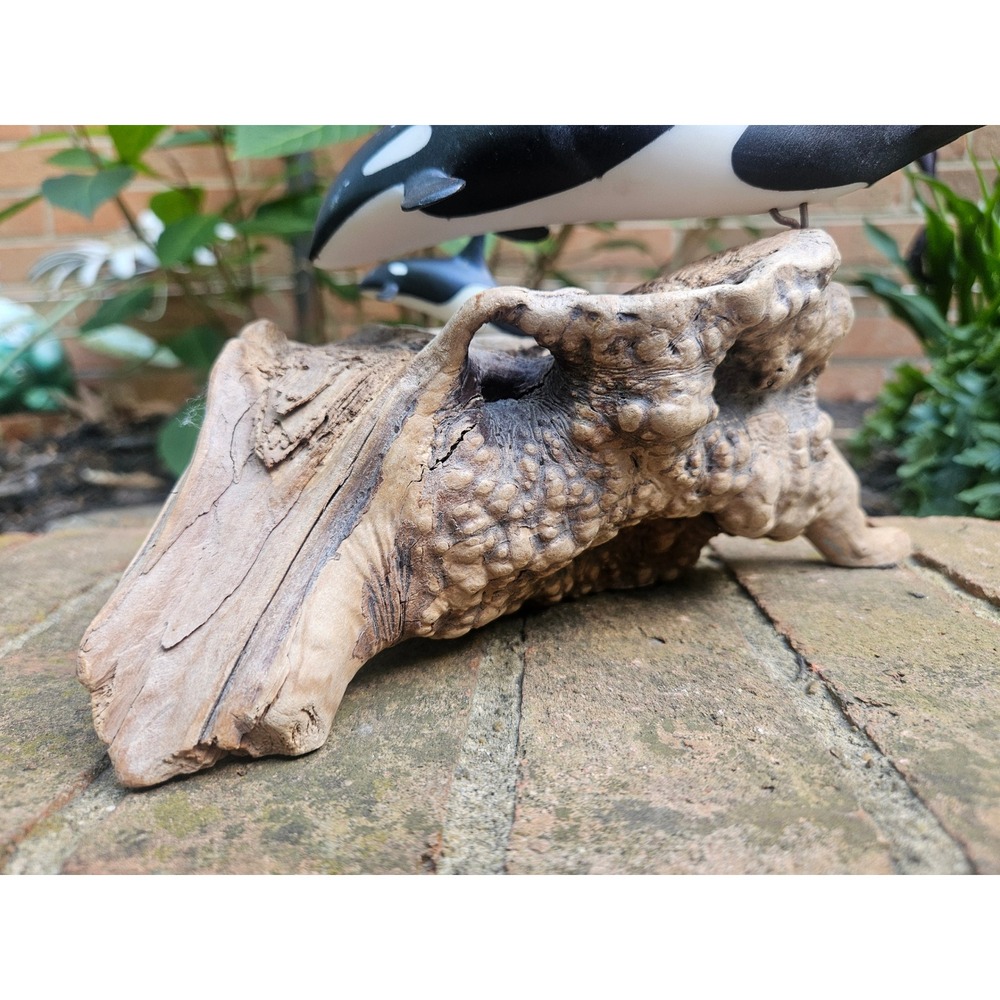 Vintage John Perry Orca Whale Mother & Calf Sculpture On Burl Wood - Picture 9 of 13
